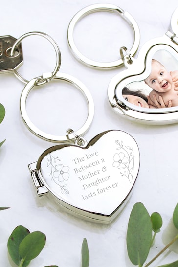 Personalised Floral Heart Photo Frame Keyring by PMC