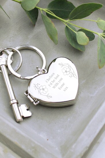 Personalised Floral Heart Photo Frame Keyring by PMC