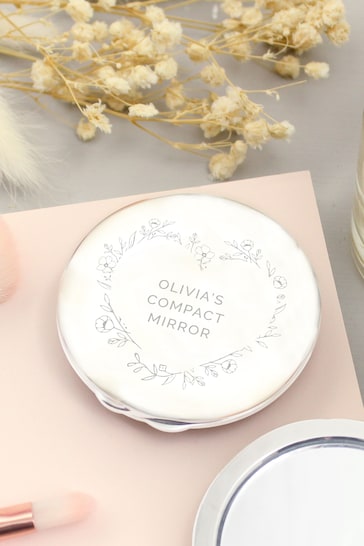 Personalised Floral Round Compact Mirror by PMC