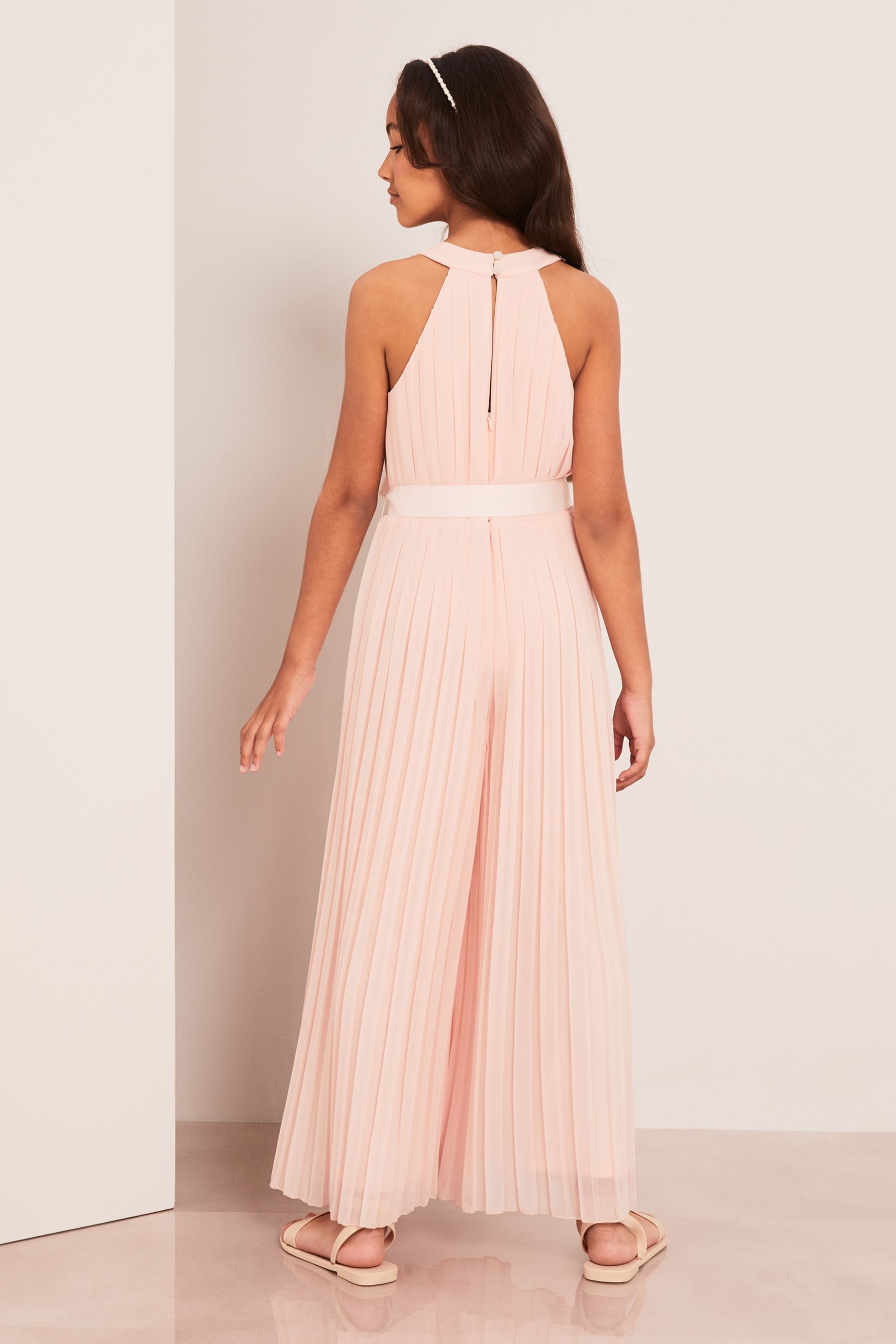 Buy Lipsy Light Pink Pleated Chiffon Occasion Jumpsuit from the