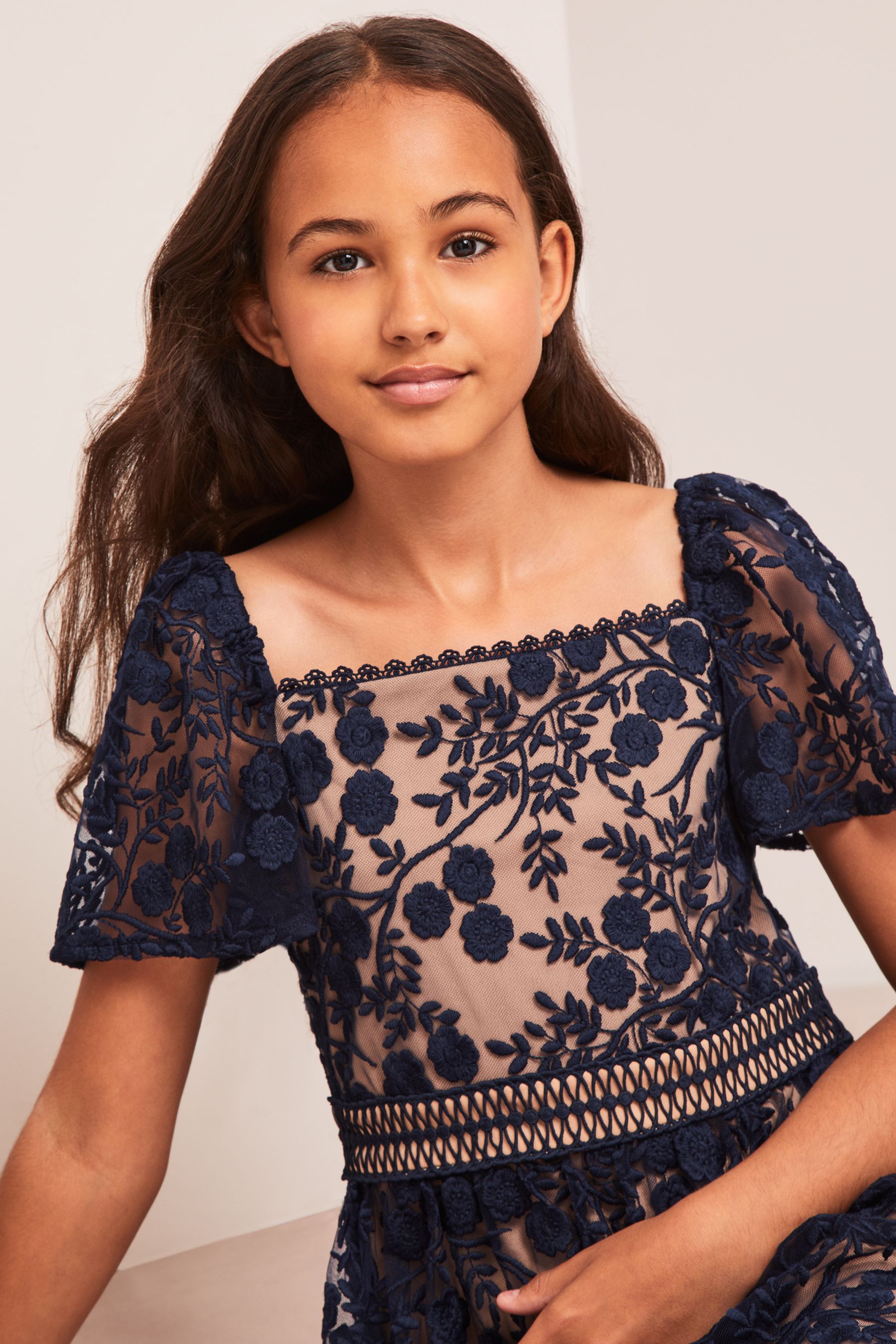 Girls navy shop lace dress