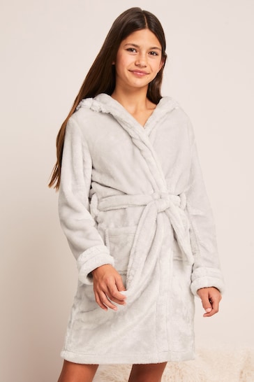 Lipsy Grey Fleece Embroidered Dressing Gown