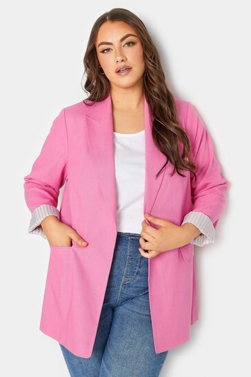 Yours Curve Pink Linen Tailored Blazer Contains Linen