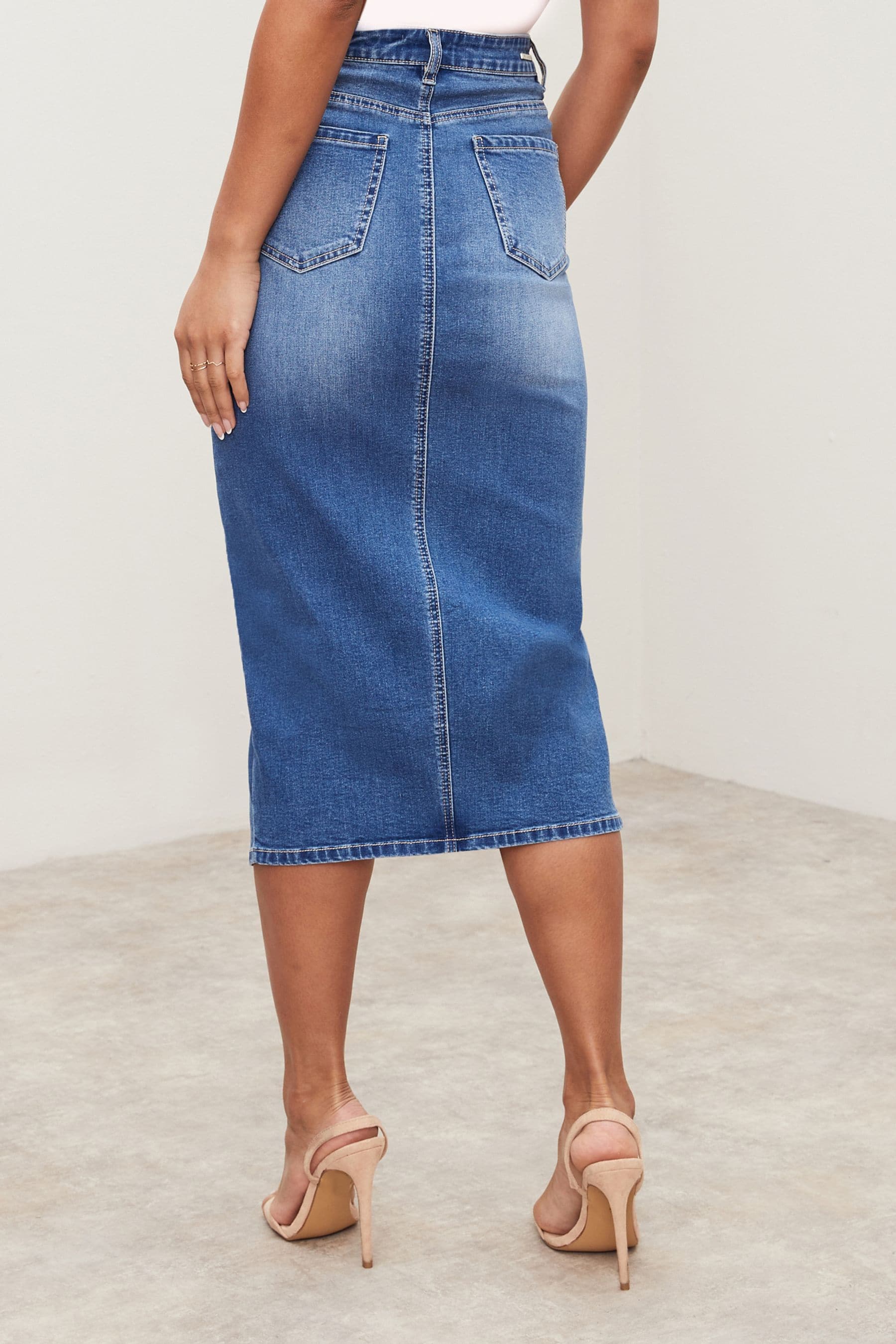 High waisted denim pencil skirt uk sales