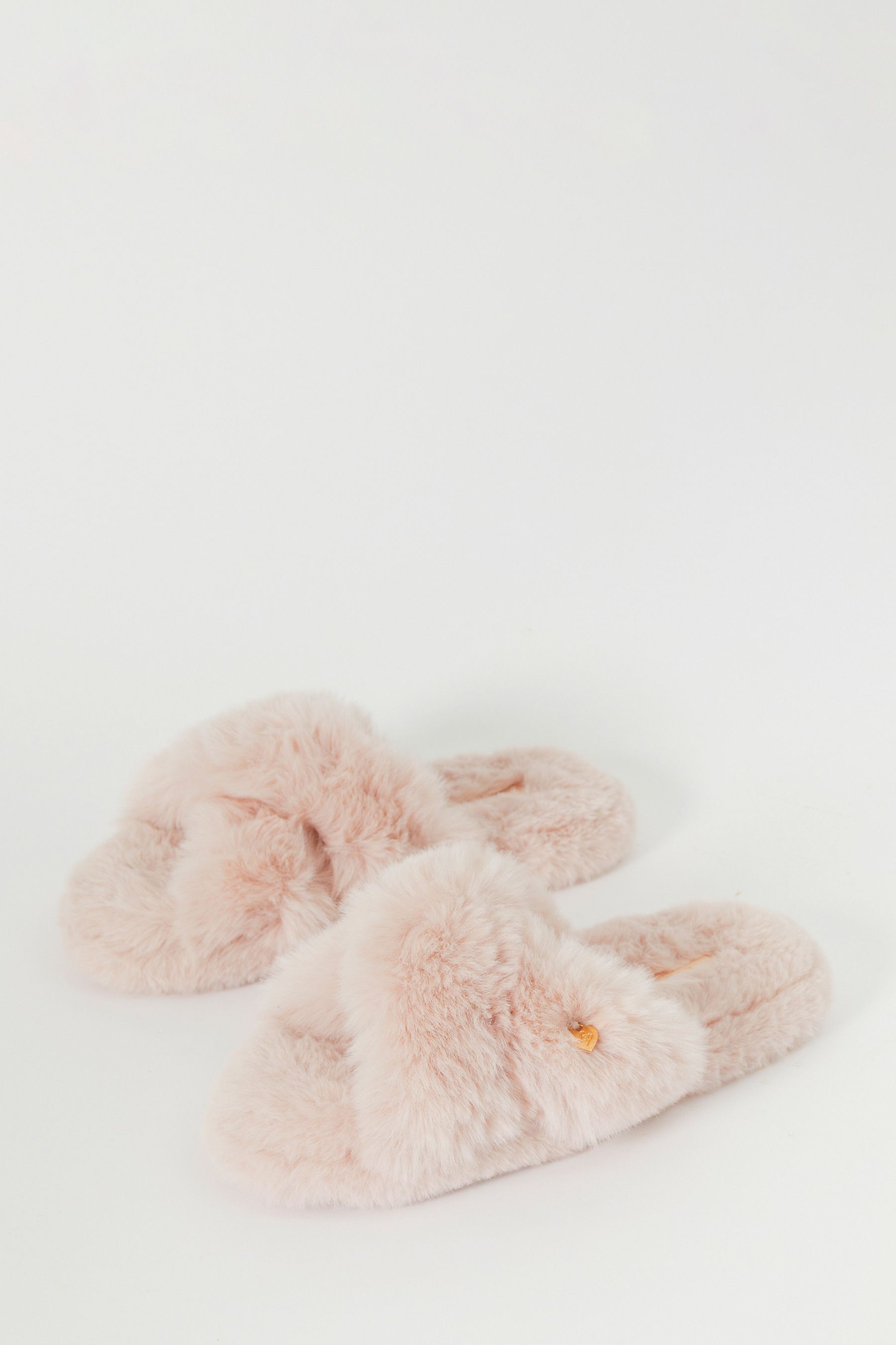 Buy Lipsy Nude Faux Fur Cross Strap Slippers from the Next UK