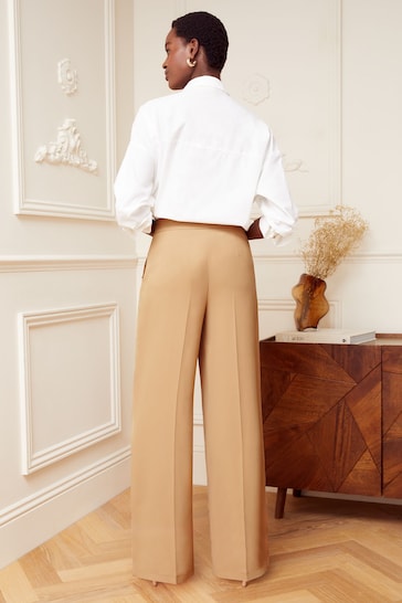 Love & Roses Camel Military Button Wide Leg Trousers