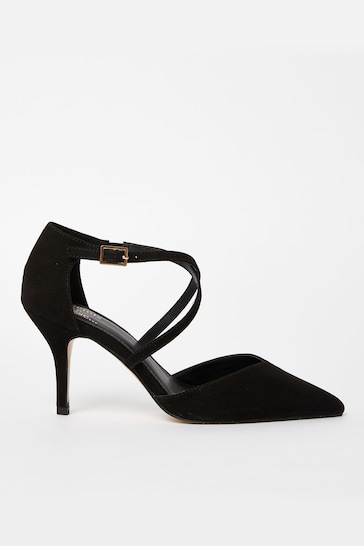 Friends Like These Black Regular Fit Cross Over Pointed Mid Court Heel