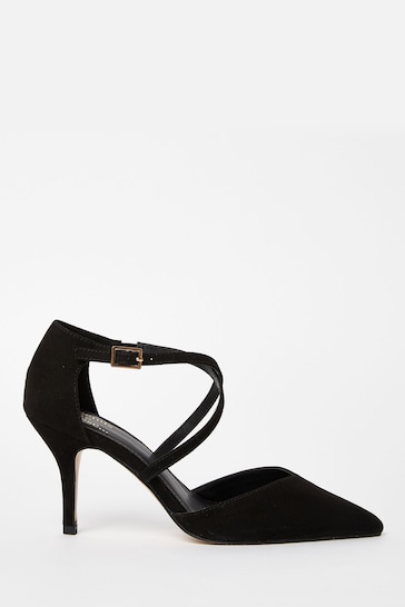 Friends Like These Black Wide FIt Cross Over Pointed Mid Court Heel