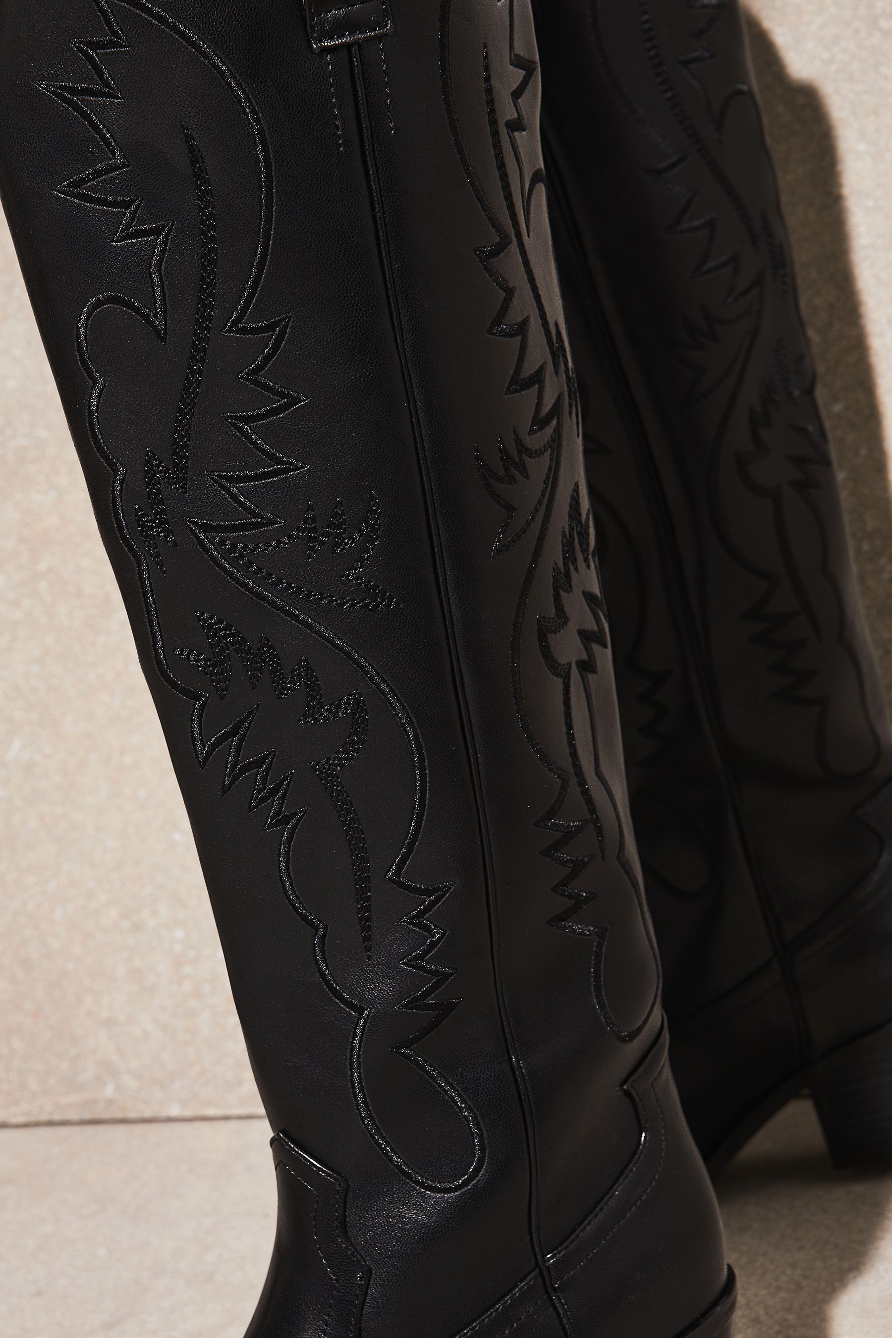 Lipsy Black Low Heel Western Knee High Long Boot