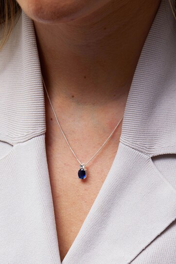 Simply Silver Silver Mini Sapphire Cubic Zirconia Pendant Necklace