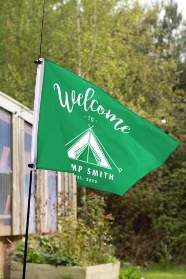 Personalised Green Camping Flag with Pole and Toggles by Jonny's Sister