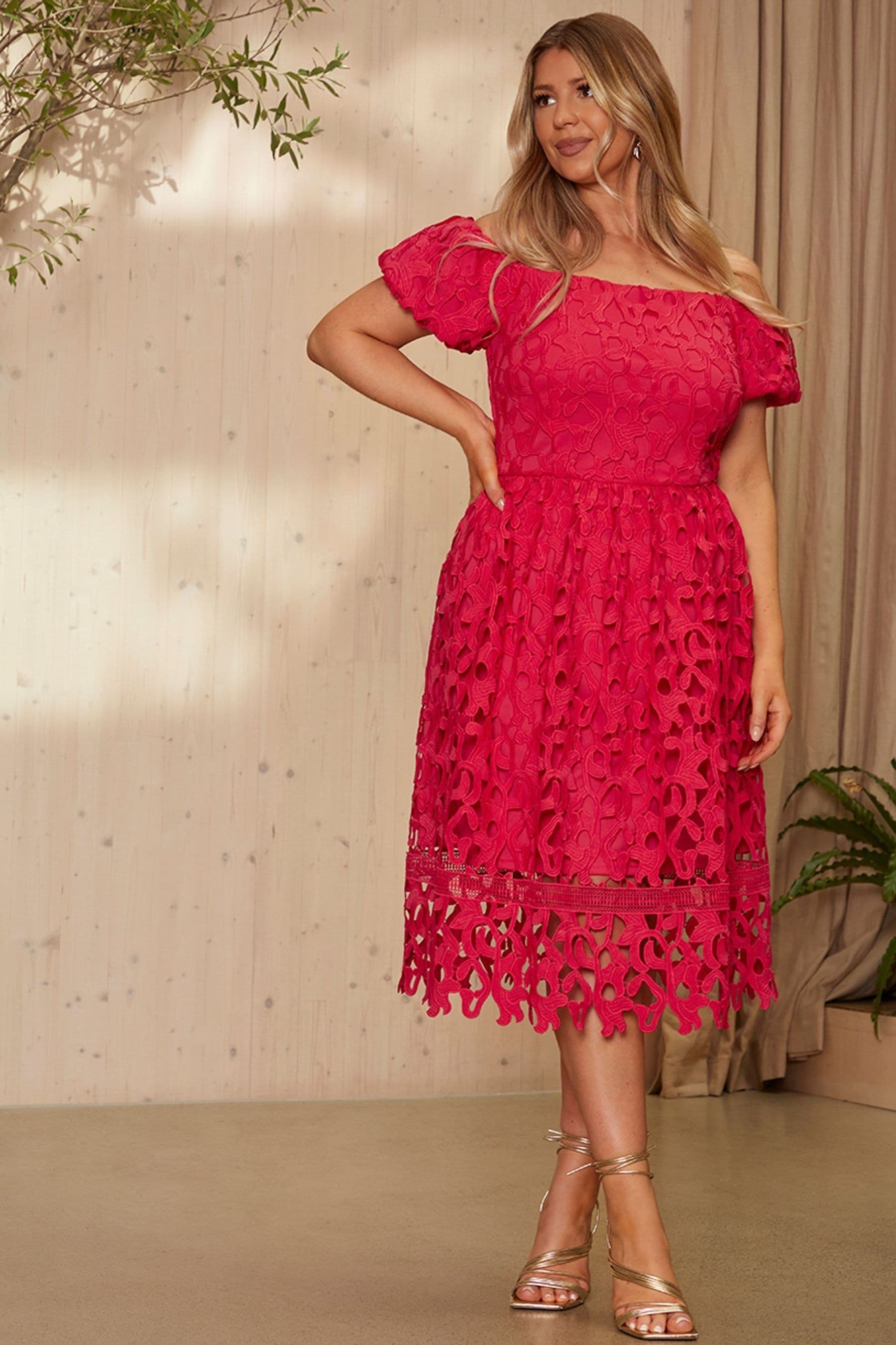 Chi chi london pink lace flare dress clearance
