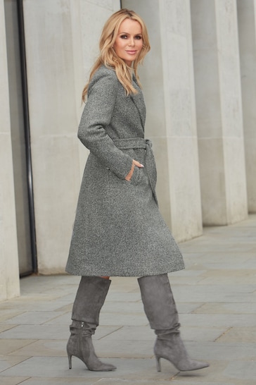 Lipsy Grey Relaxed Belted Boucle Smart Wrap Trench Coat