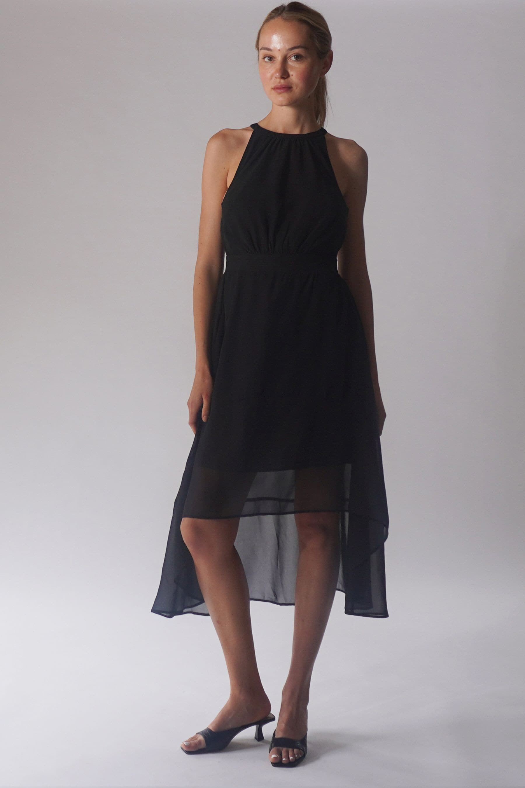 High and low black dress discount