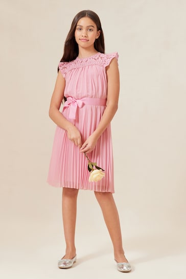 Lipsy Pink Lace Yolk Pleated Occasion Dress