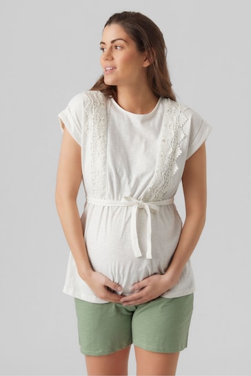 Mamalicious White Maternity Lace Detail Nursing Top