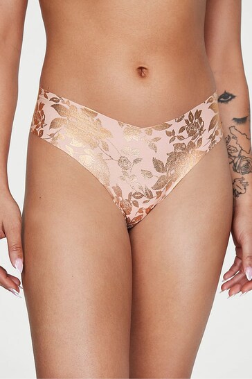 Victoria's Secret Purest Pink Foil Rose Print Thong No-Show Knickers