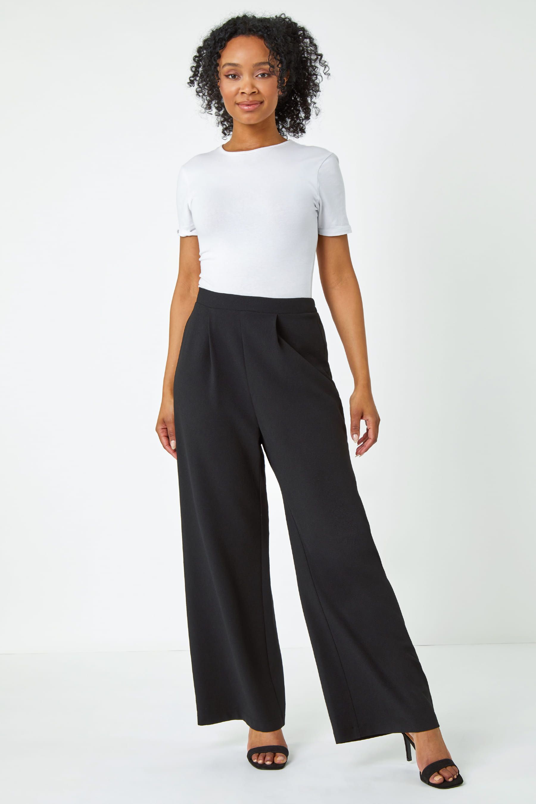 Buy Roman Black Petite Petite Wide Leg Trousers from the Next UK