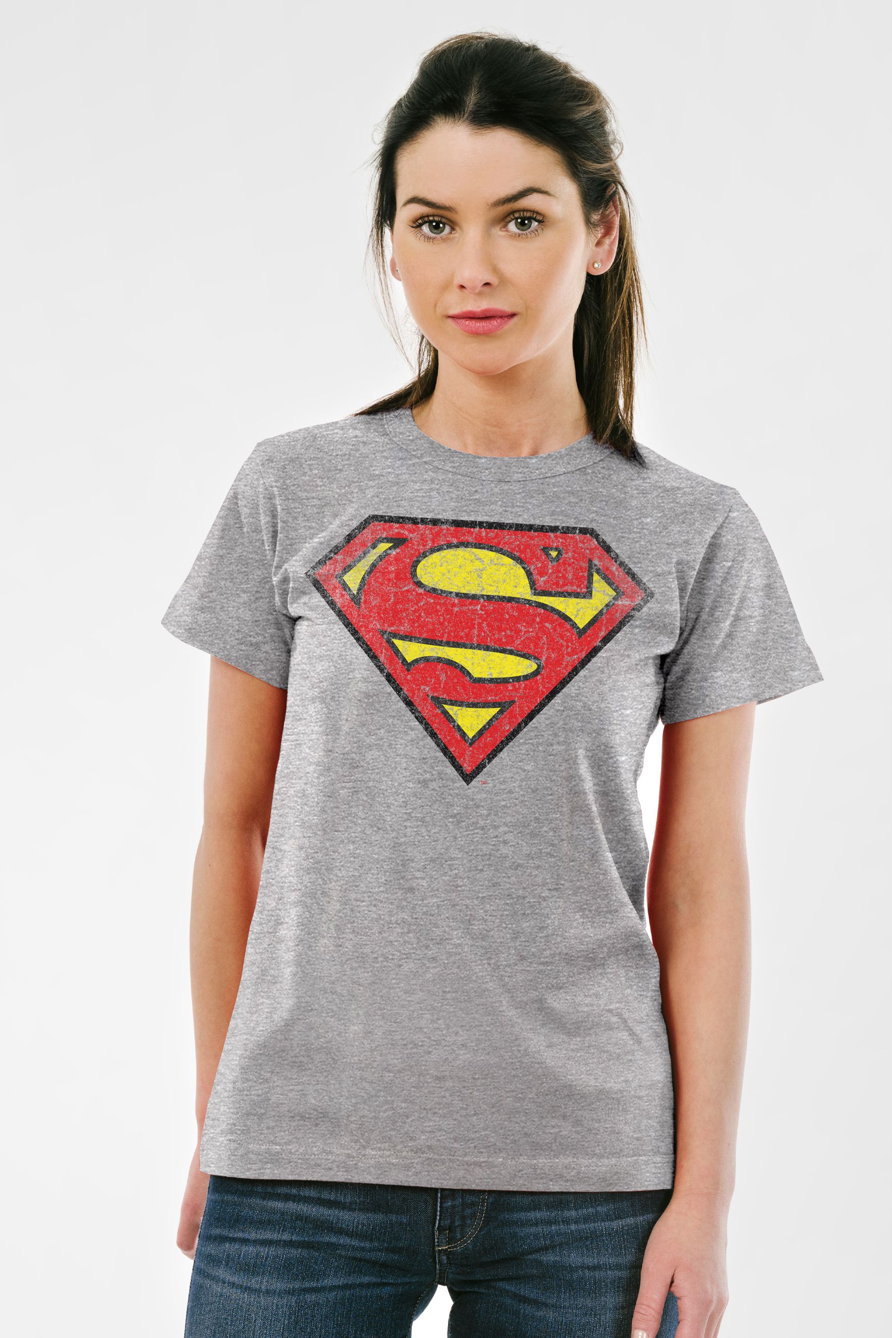 Buy All Every Grey Marl Superman Faded Logo Women s T Shirt from