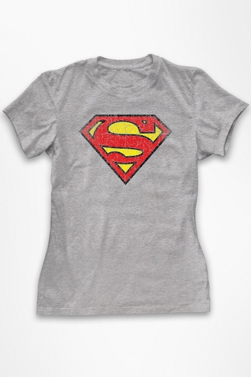 All + Every Grey Marl Superman Faded Logo Women's T-Shirt