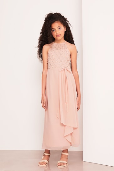 Lipsy Pink Strap Maxi Pearl Occasion Dress (7-16yrs)