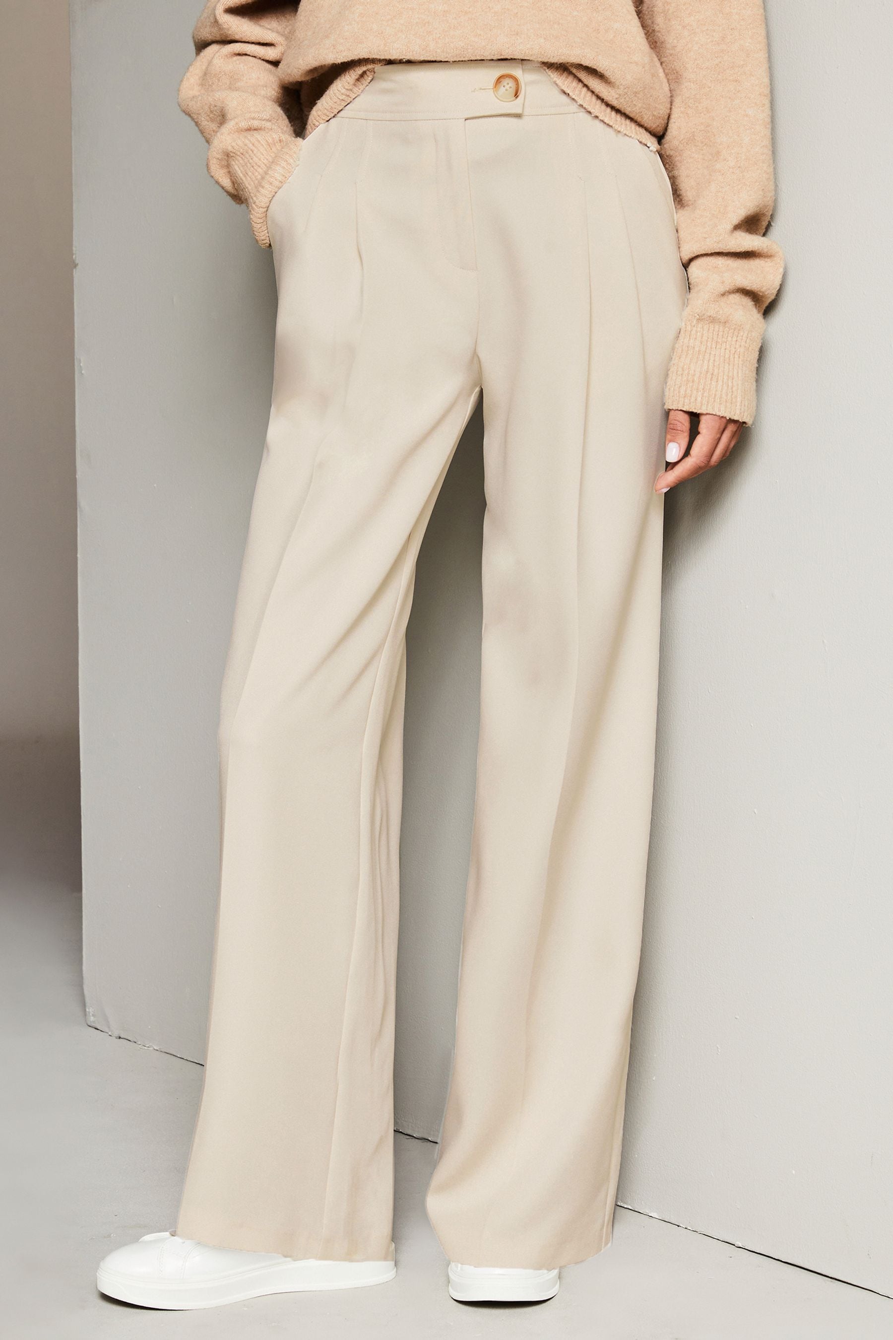 Cream wide leg online trousers uk