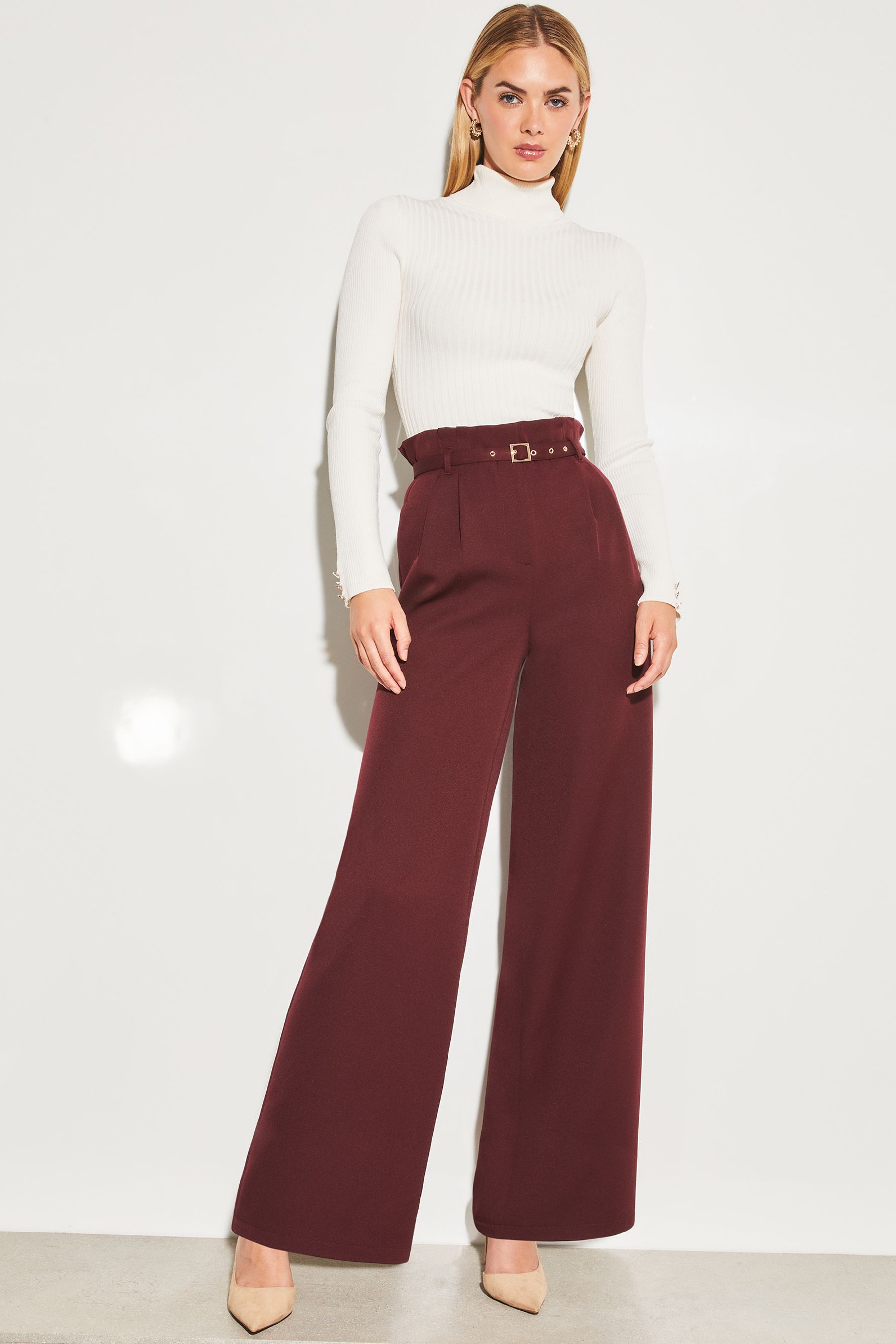 Red paperbag clearance wide leg trousers