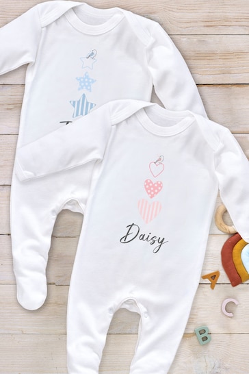 Personalised Stars & Hearts Babys Sleepsuit by Little Years