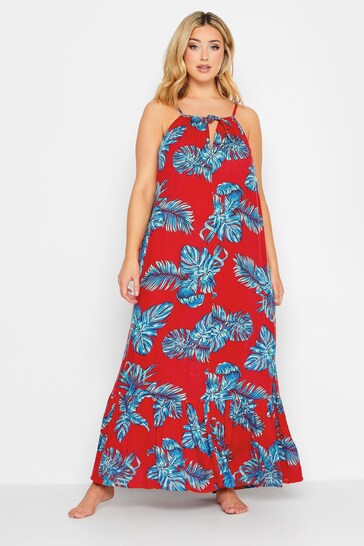 Yours Curve Red Keyhole Tiered Beach Dress