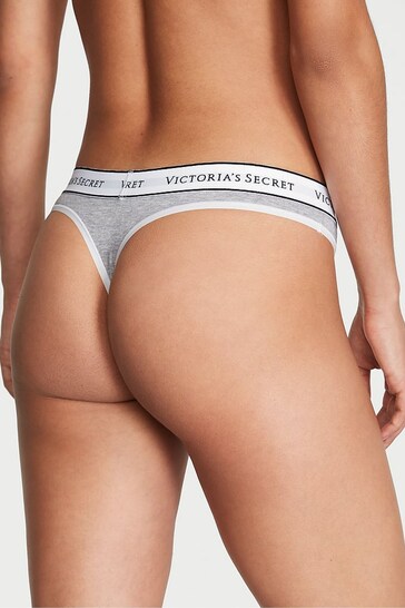Victoria's Secret Medium Heather Grey Thong Logo Knickers