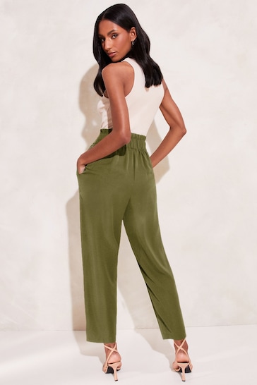 Lipsy Khaki Green Tapered Belted Smart Trousers