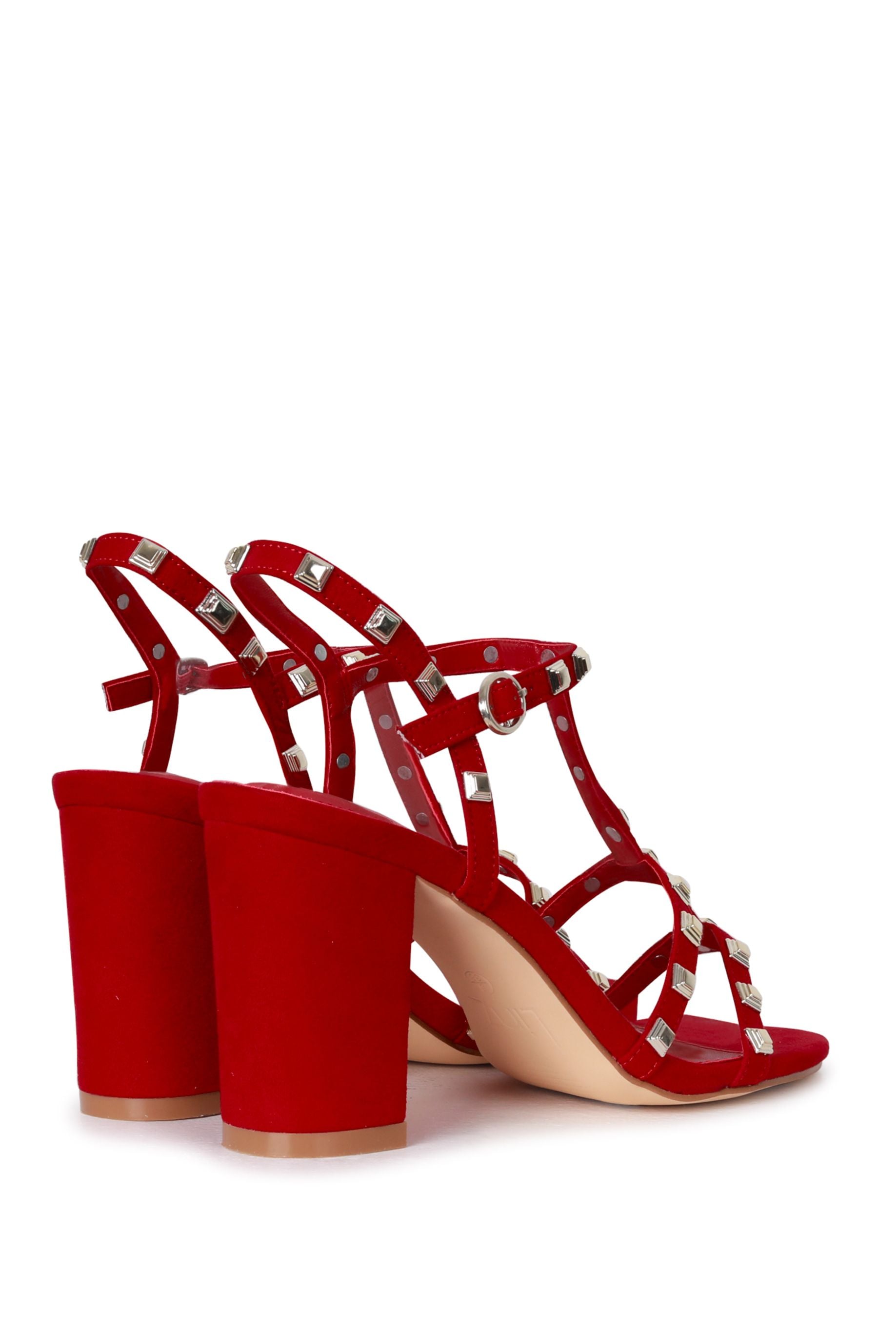 Red suede block heel sandals sales