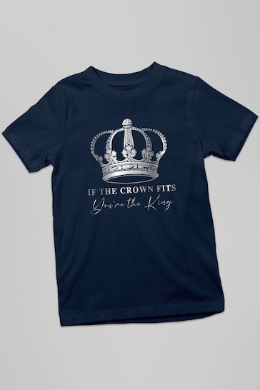 The Print Press French Navy Coronation If The Crown Fits Silver Kids T-Shirt