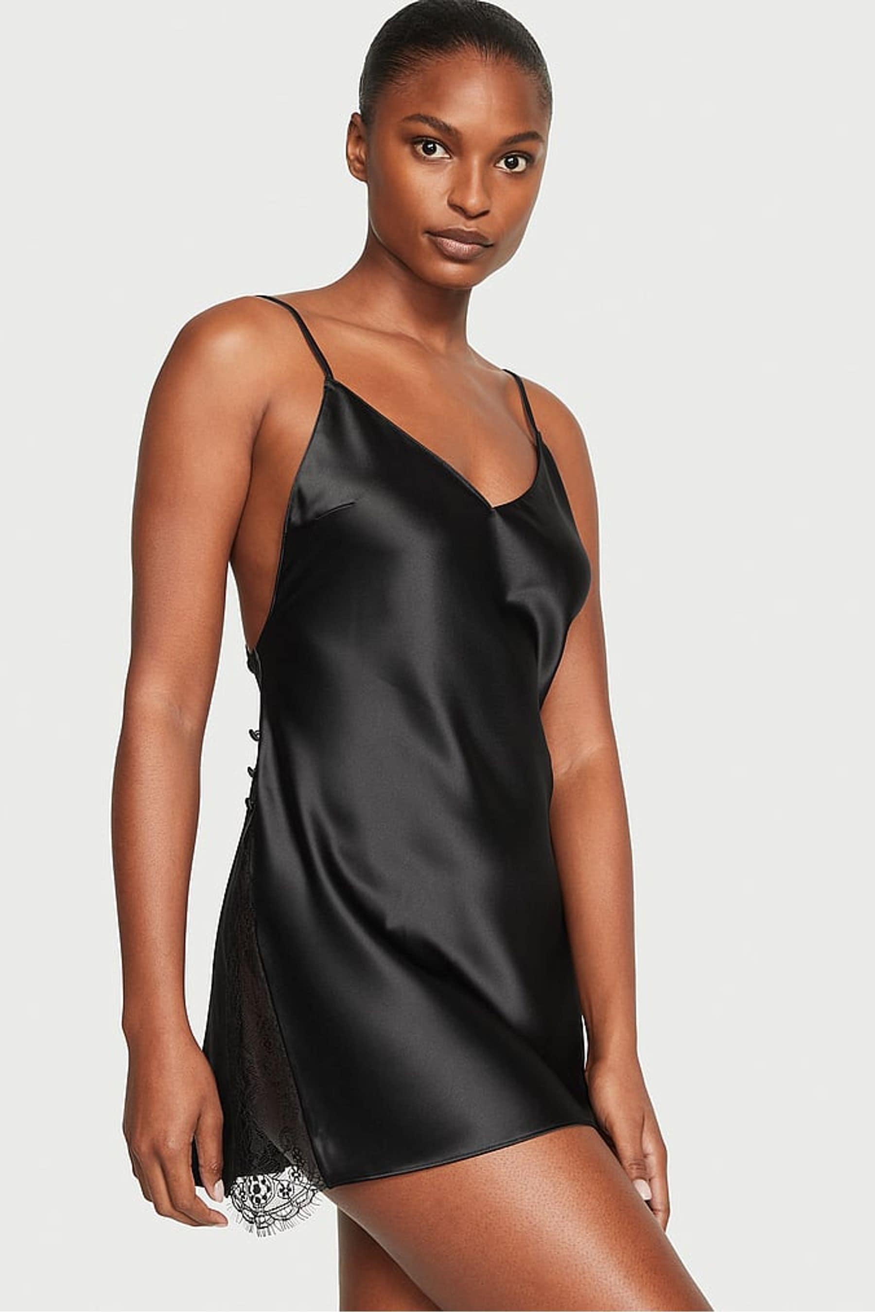 Black satin store plunge dress