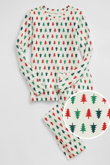 Gap White Christmas Tree Print Kids Pyjamas