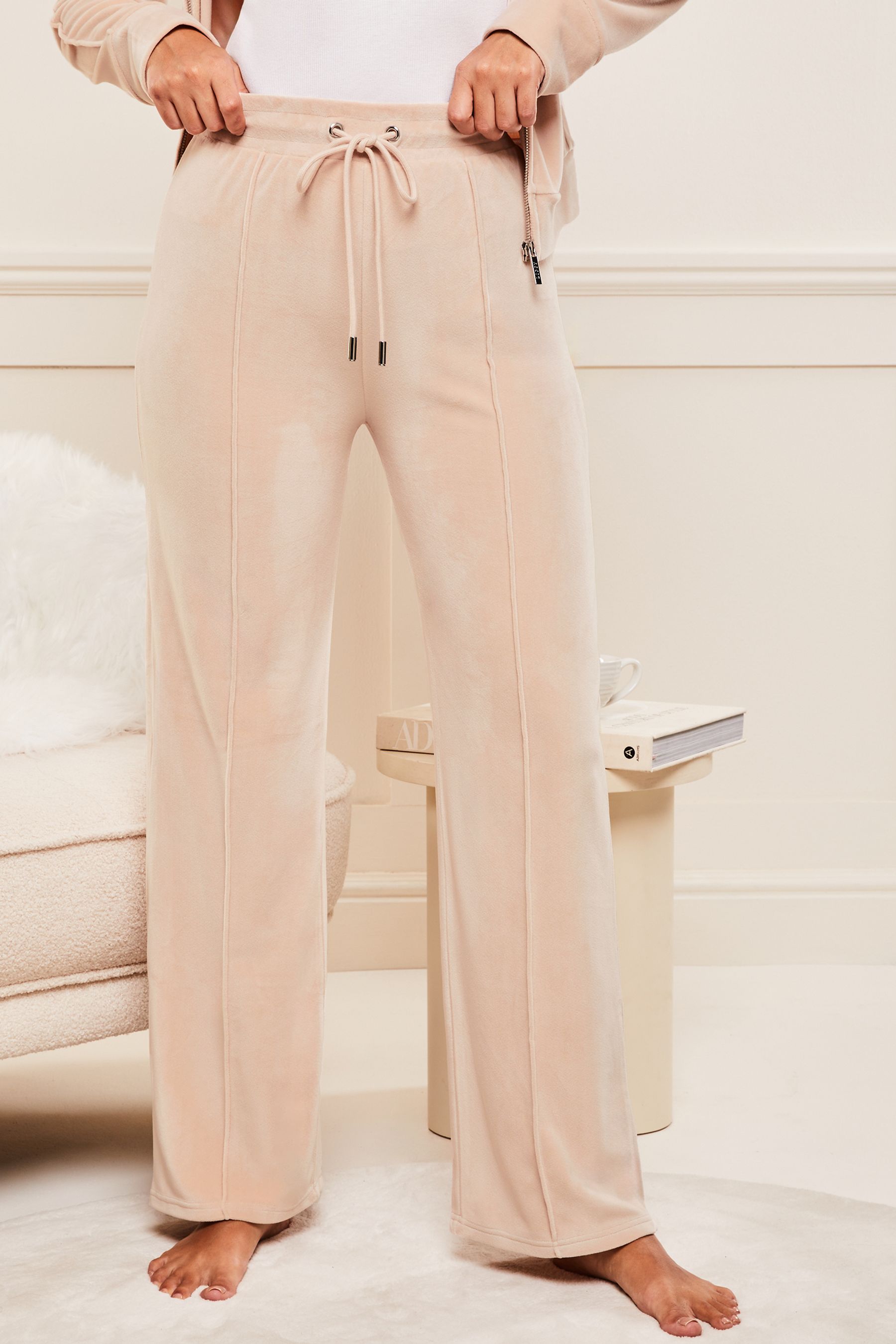 Buy Lipsy Blush Pink Super Soft Velour Wide Leg Joggers from the