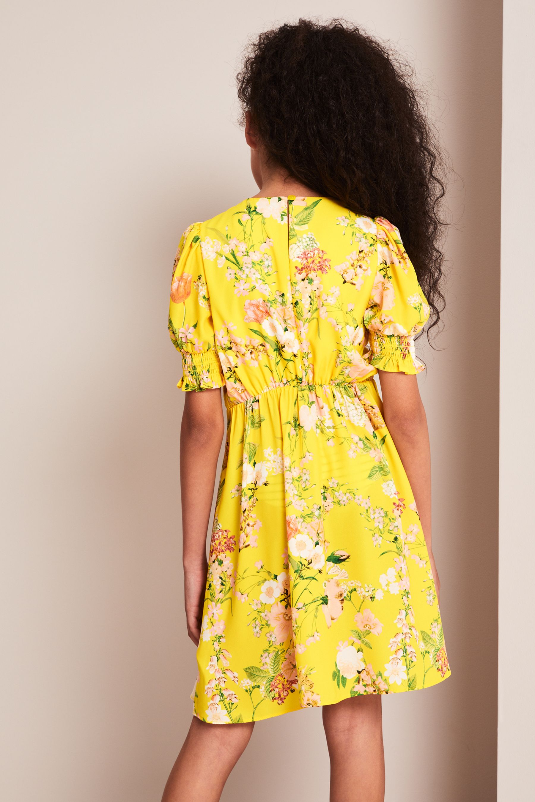 Lipsy Yellow Floral Knot Front Mini Dress