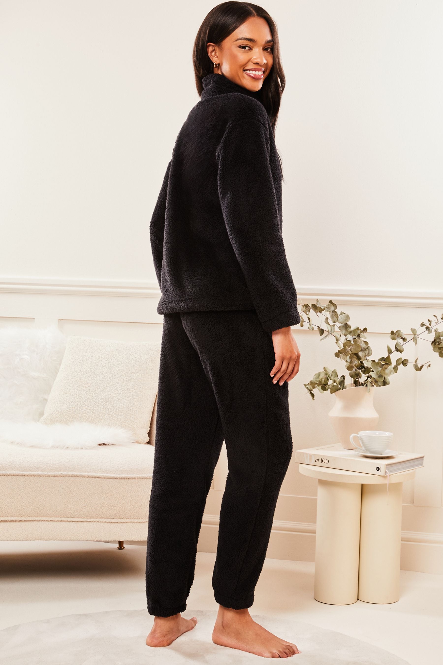 Buy Lipsy Black Cosy Half Zip Pyjama Set from the Next UK online shop