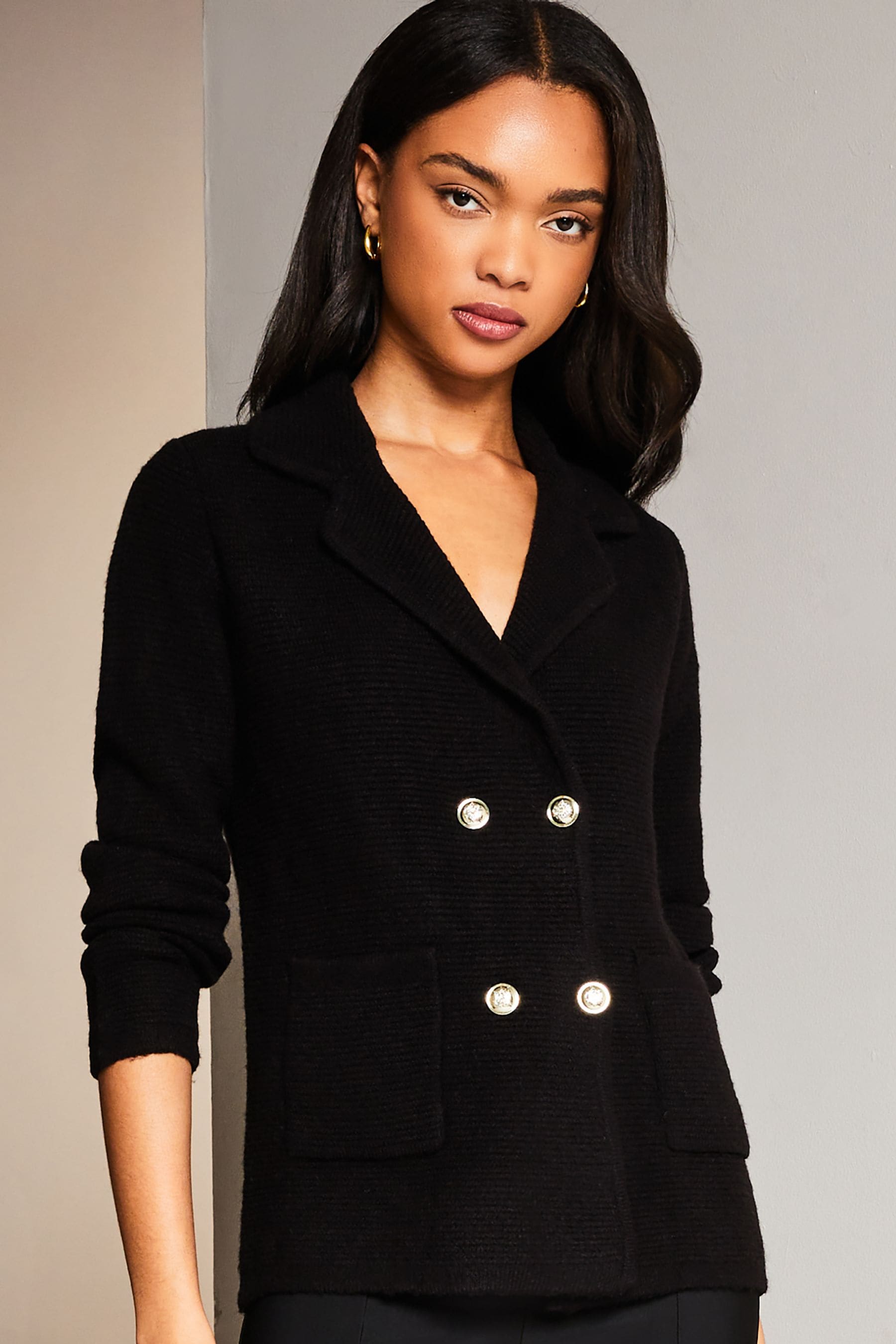 Buy Lipsy Black Knitted Military Button Blazer from the Next UK