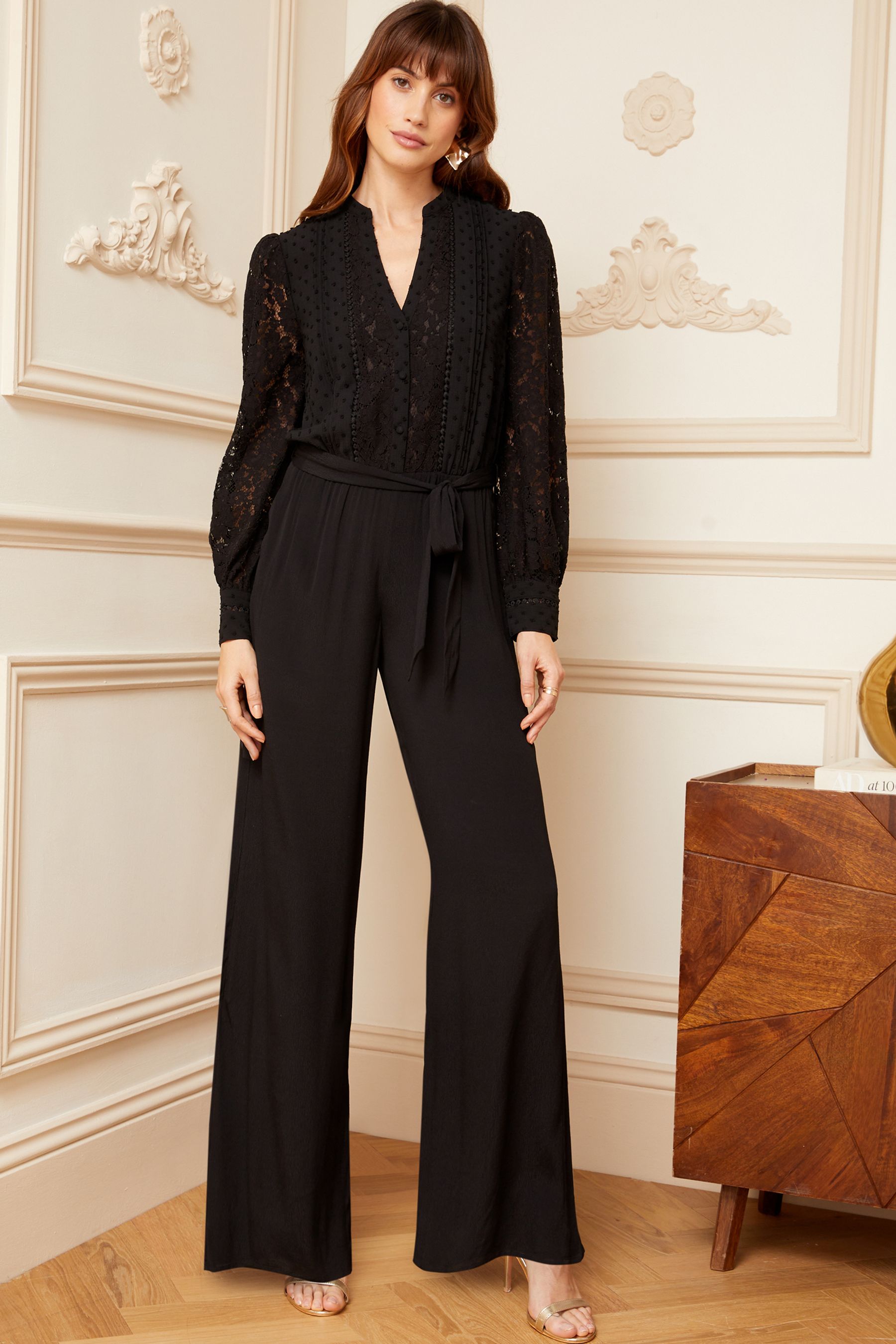 Long sleeve lace top jumpsuit for womens