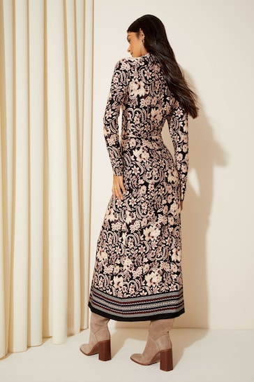 Buy Friends Like These Black Paisley Long Sleeve Jersey Wrap Midi