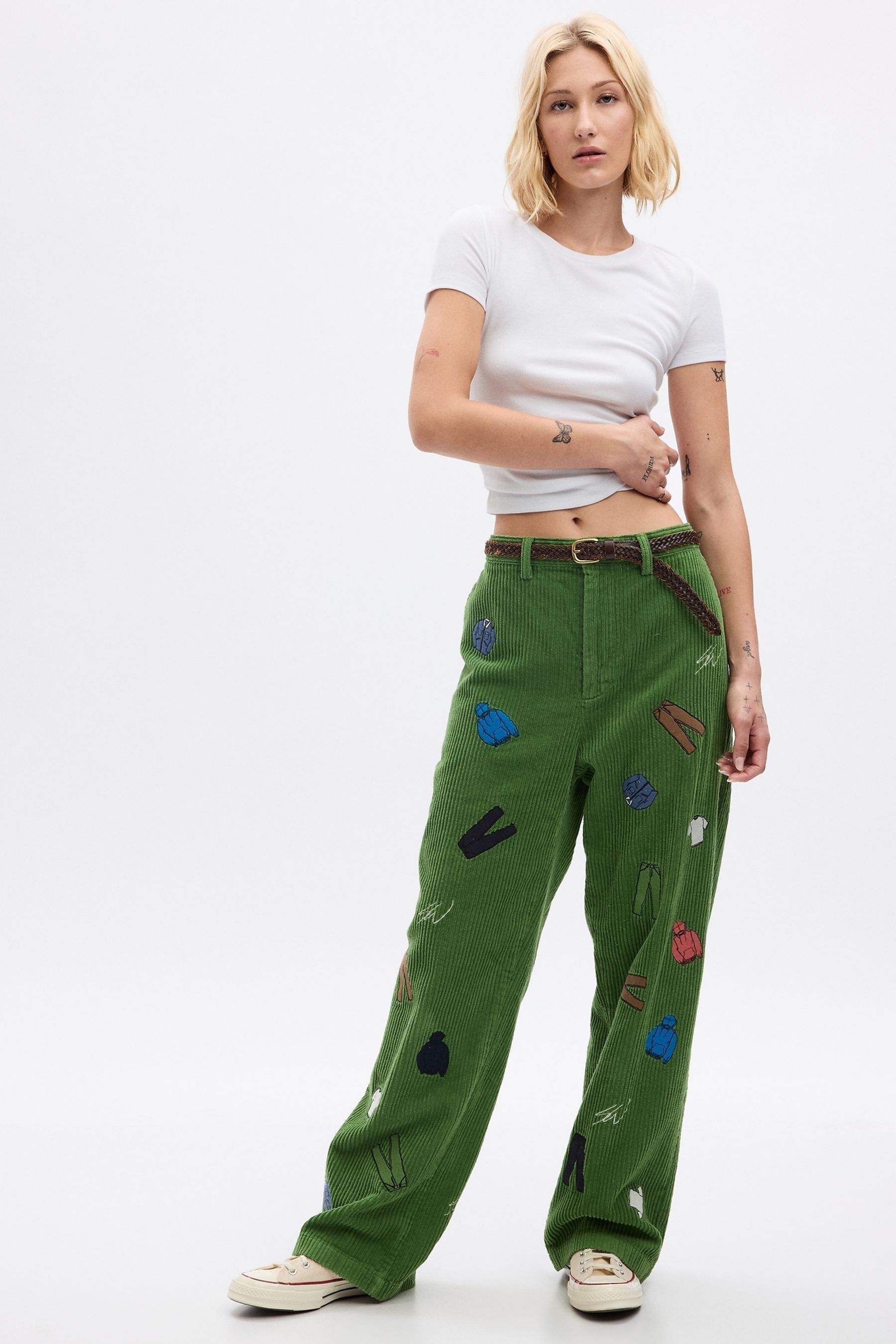 Gap Green Unisex Sean Wotherspoon Washwell Embroidered Corduroy Loose Trousers