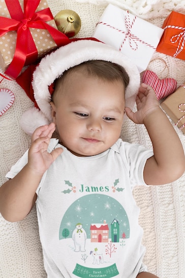 Personalised Snowglobe First Christmas Baby Grow by Star Editions
