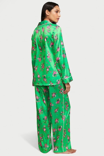 Victoria's Secret Glimmer Green Floral Satin Long Pyjamas