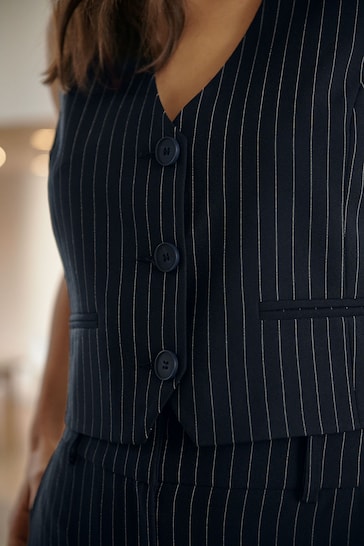 Lipsy Navy Blue Fitted Tailored Buttoned Waistcoat
