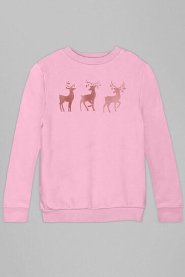 Lipsy Baby Pink Lipsy Christmas Baby Pink Reindeer Sweatshirt - Kids
