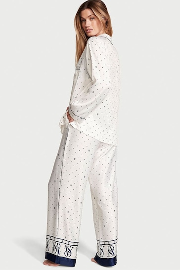 Victoria's Secret Coconut White Logo Satin Long Pyjamas