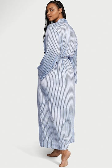 Victoria's Secret Blue Crescent Logo Stripe Dressing Gown