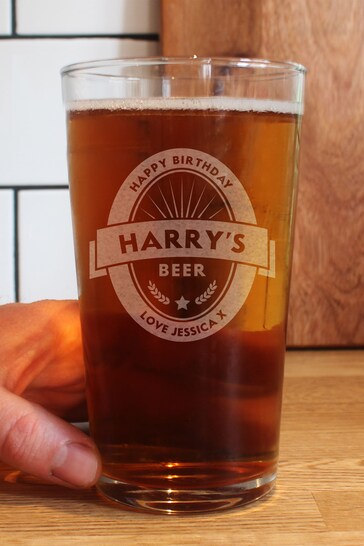 Personalised Beer Label Pint Glass by PMC