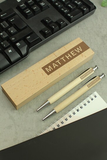 Personalised Wooden Pen & Pencil Box Set by PMC